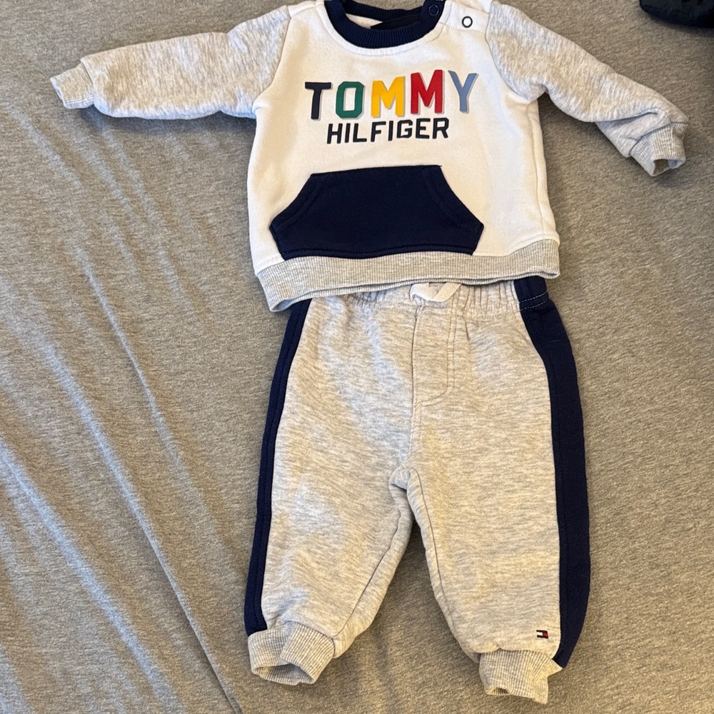 Tommy Hilfiger Light Gray & Navy Baby Sweatshirt and Joggers Set 3-6 Month
